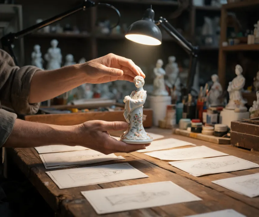 Porcelain figurine detail being inspected